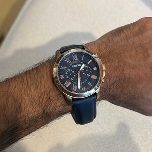 Fossil Watch Navy Blue w/ Leather Strap